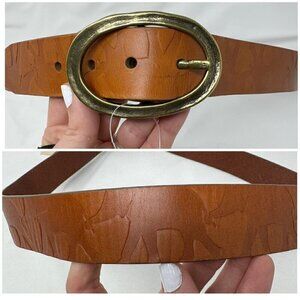 Coldwater Creek Sz L GENUINE Leather Embossed Elephant Safari Brown Belt NWT NEW